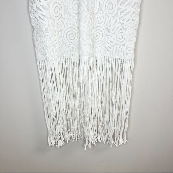 Jonathan Simkhai White Alisa Lace Fringe Halter Bridal Midi Dress Size 6 - Picture 6 of 14